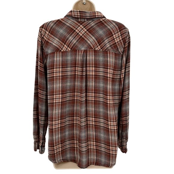 Becool Womens Brown Plaid Flannel Button Long Sleeve Shirt Size S - Picture 3 of 6